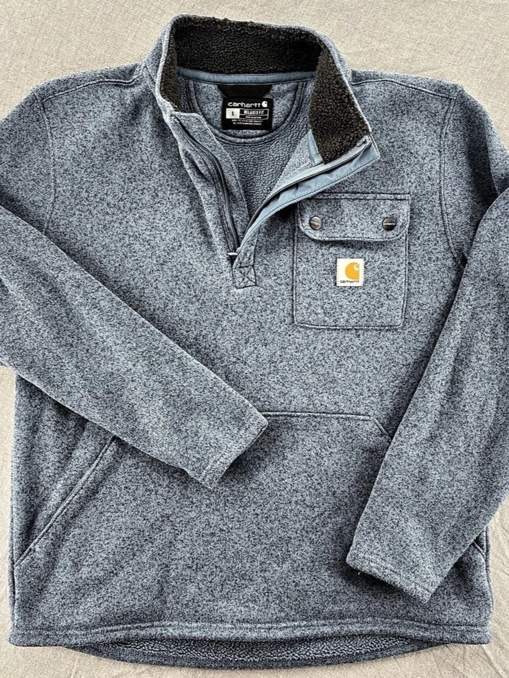 Carhartt Relaxed Fit Quarter-Zip Pullover Quarter-Zip Fleece Blue Large Like New